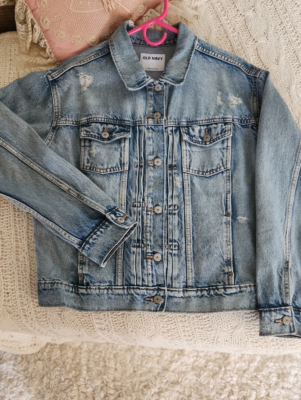Old Navy Light Blue Distressed Denim Jacket